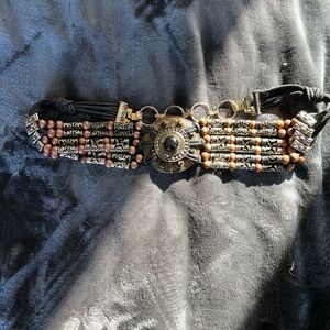 Bohemian Beaded Belt with Black and Brown Accents